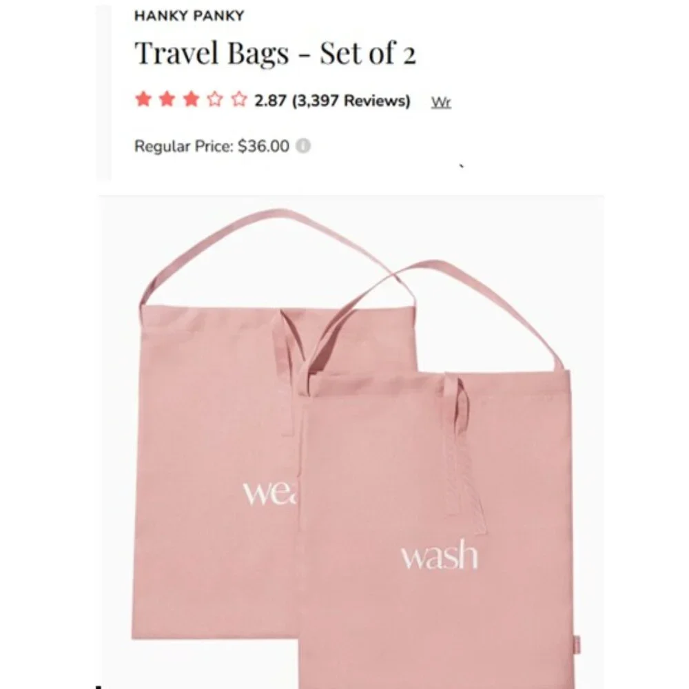 HANKY PANKY (2 pc) Wash & Wear Travel Bags (Light Pink) (NEW W/TAGS IN ORIG PKG)